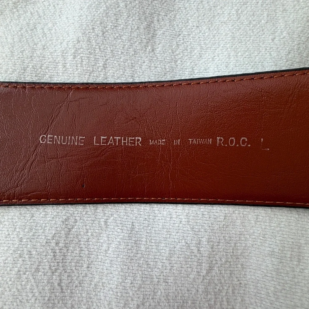 Vintage Genuine Leather Crocodile Embossed Belt Dark Green Gold Buckle Large